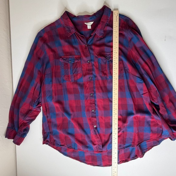 Cato Est 1946 Plaid Button Up Shirt Size 26/28W Lightweight Grunge Relaxed Fall - Picture 8 of 9
